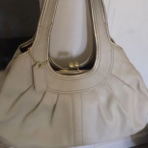 Cream with champagne trim coach bag